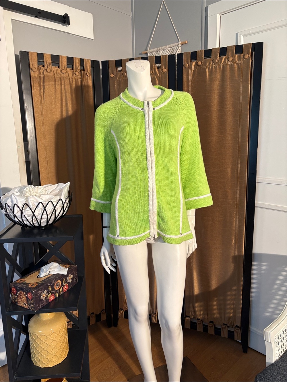 Vibrant Green Knit Zip-Front Sweater Jacket - Women